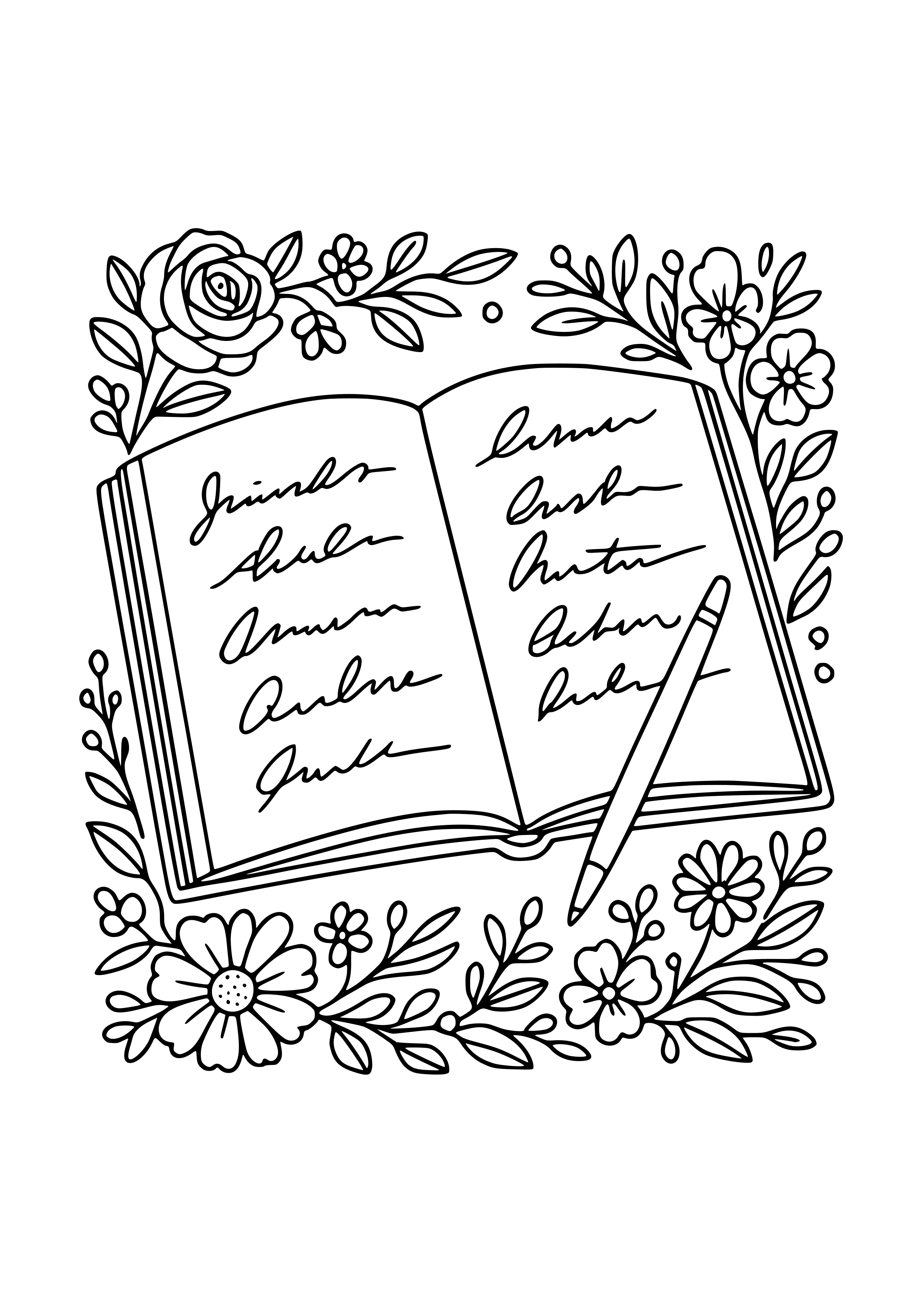 Wedding Guest Book with Signatures Coloring Page
