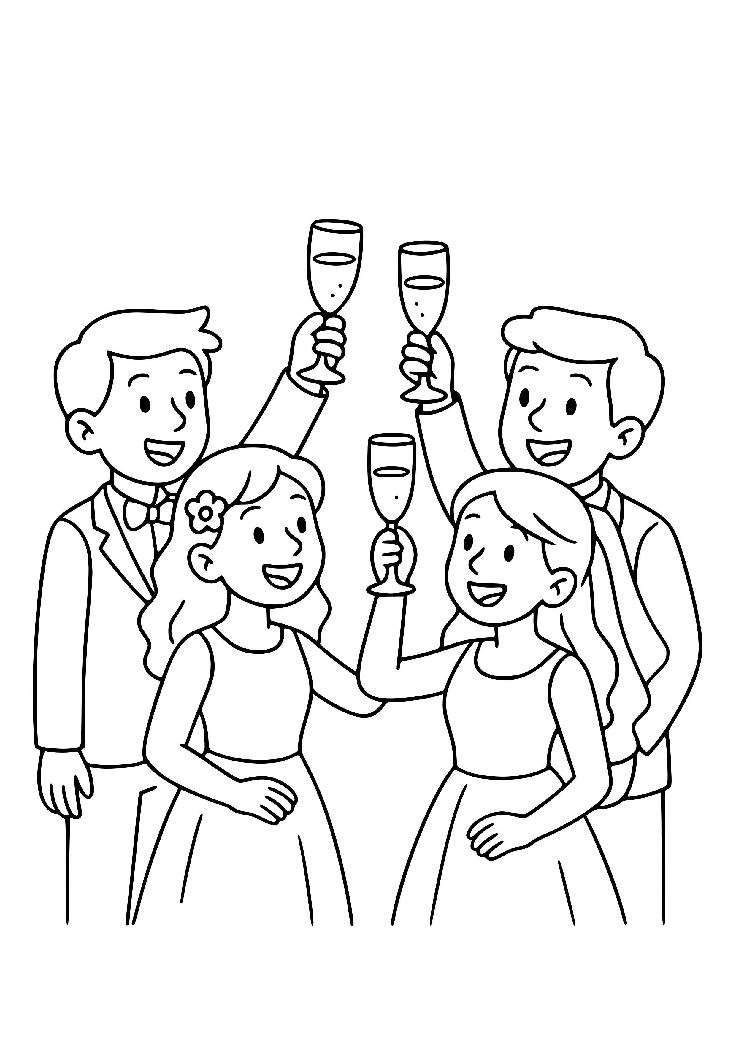 Wedding Guests Enjoying a Toast Coloring Page