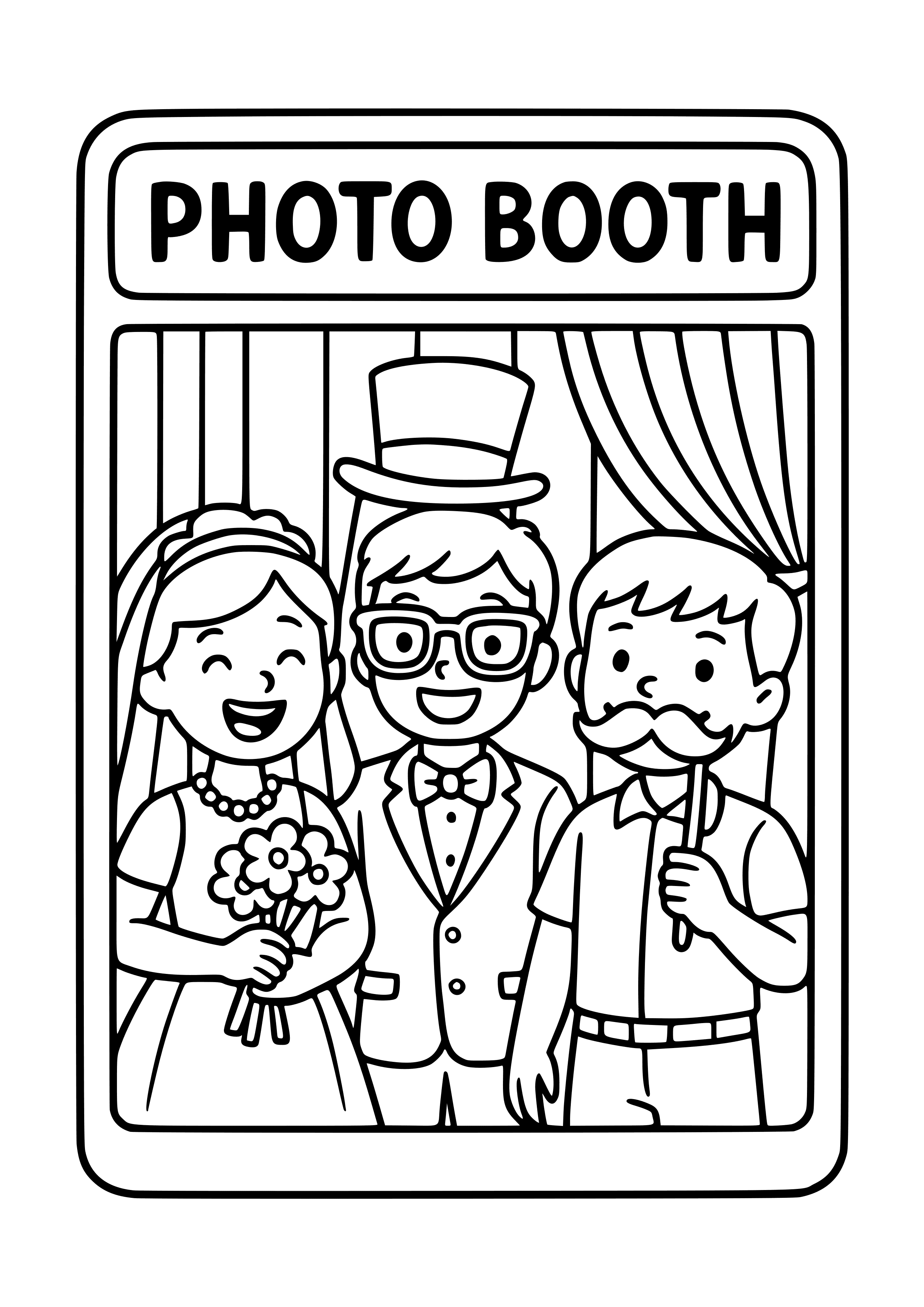 Wedding Photo Booth with Props Coloring Page