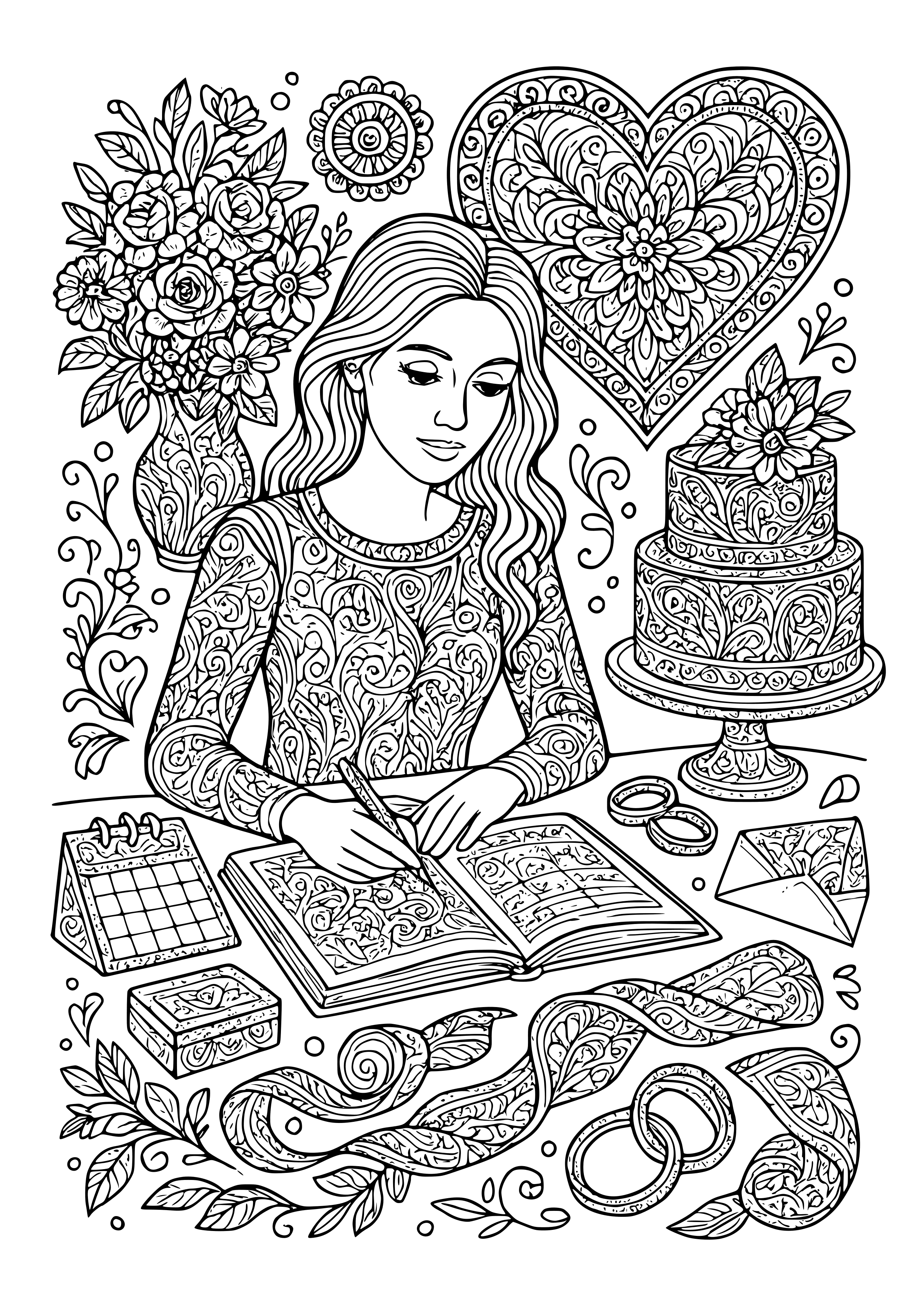 Wedding Planner Organizing the Details Coloring Page