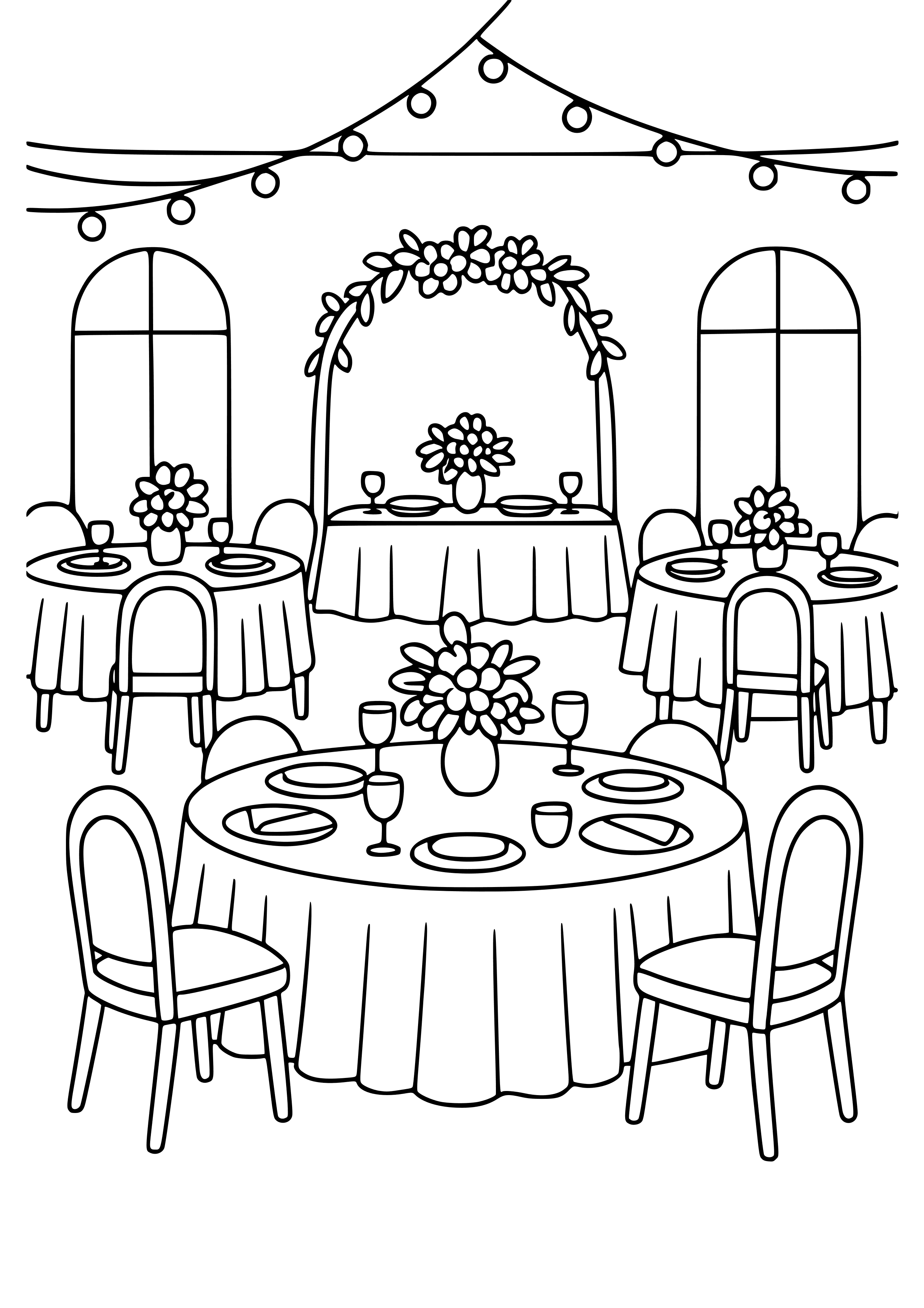 Wedding Reception with Tables and Chairs Coloring Page