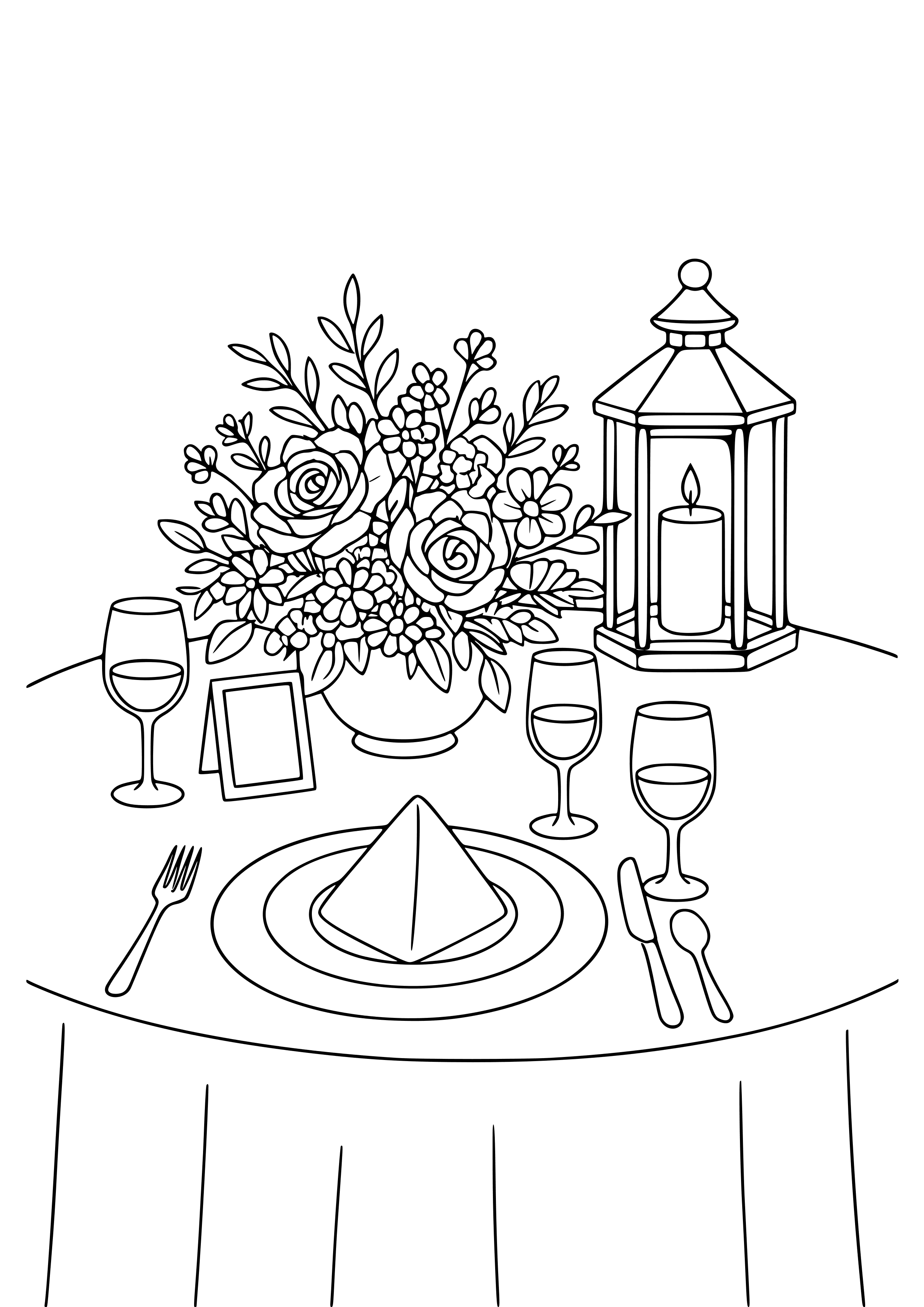 Wedding Table with Centerpieces Coloring Page