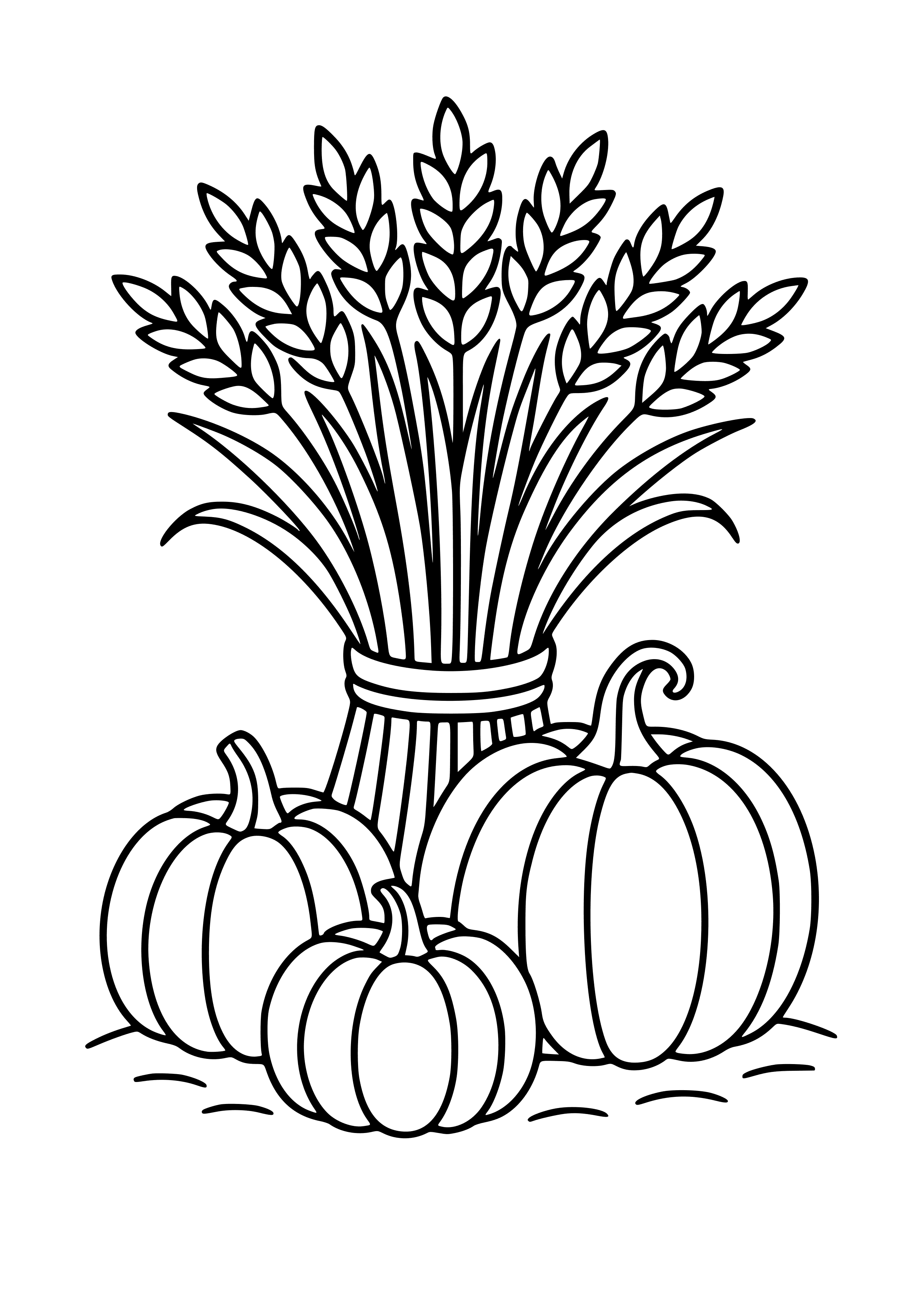 Wheat Sheaves and Pumpkins Coloring Page