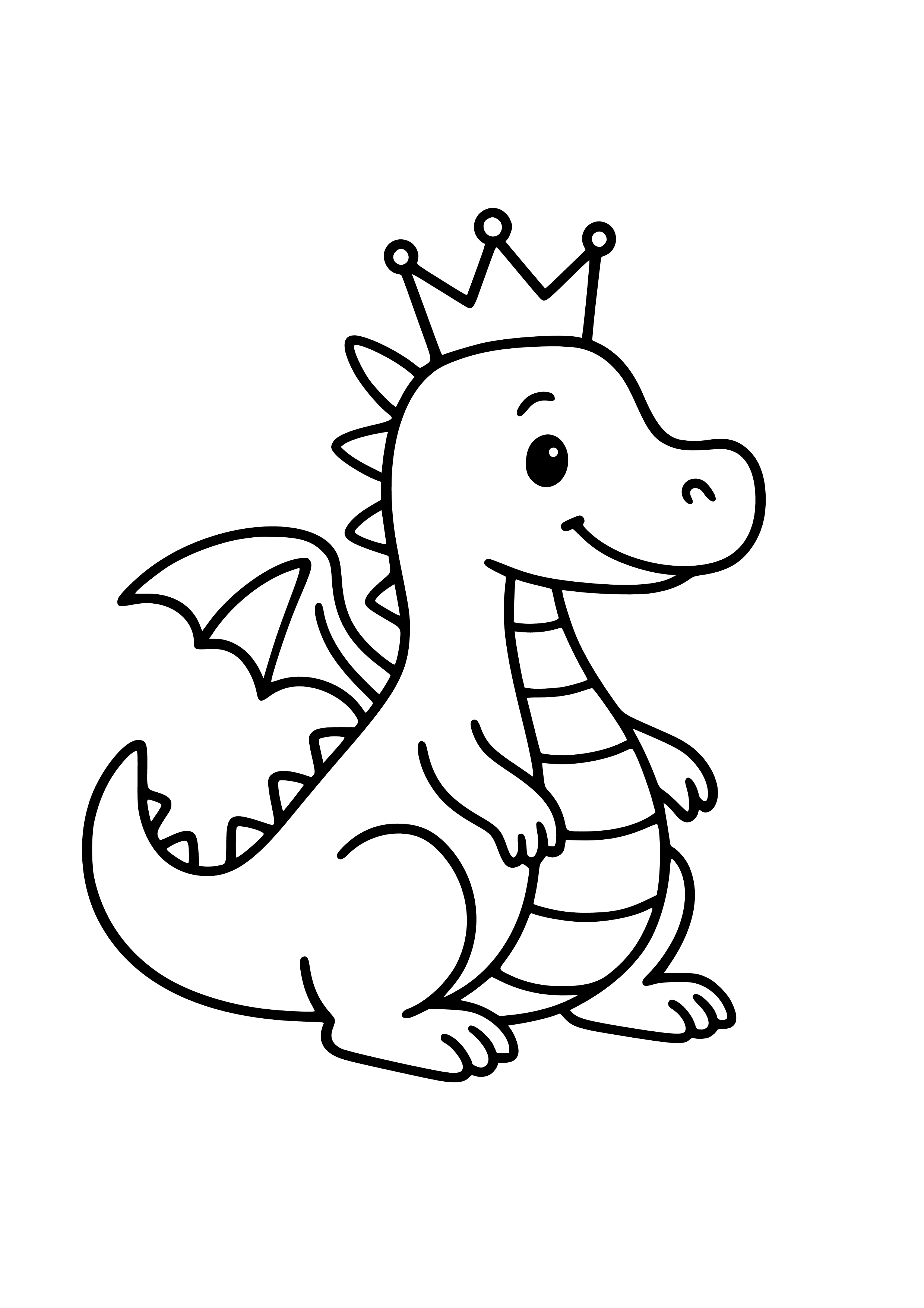 Whimsical Dragon with a Crown Coloring Page