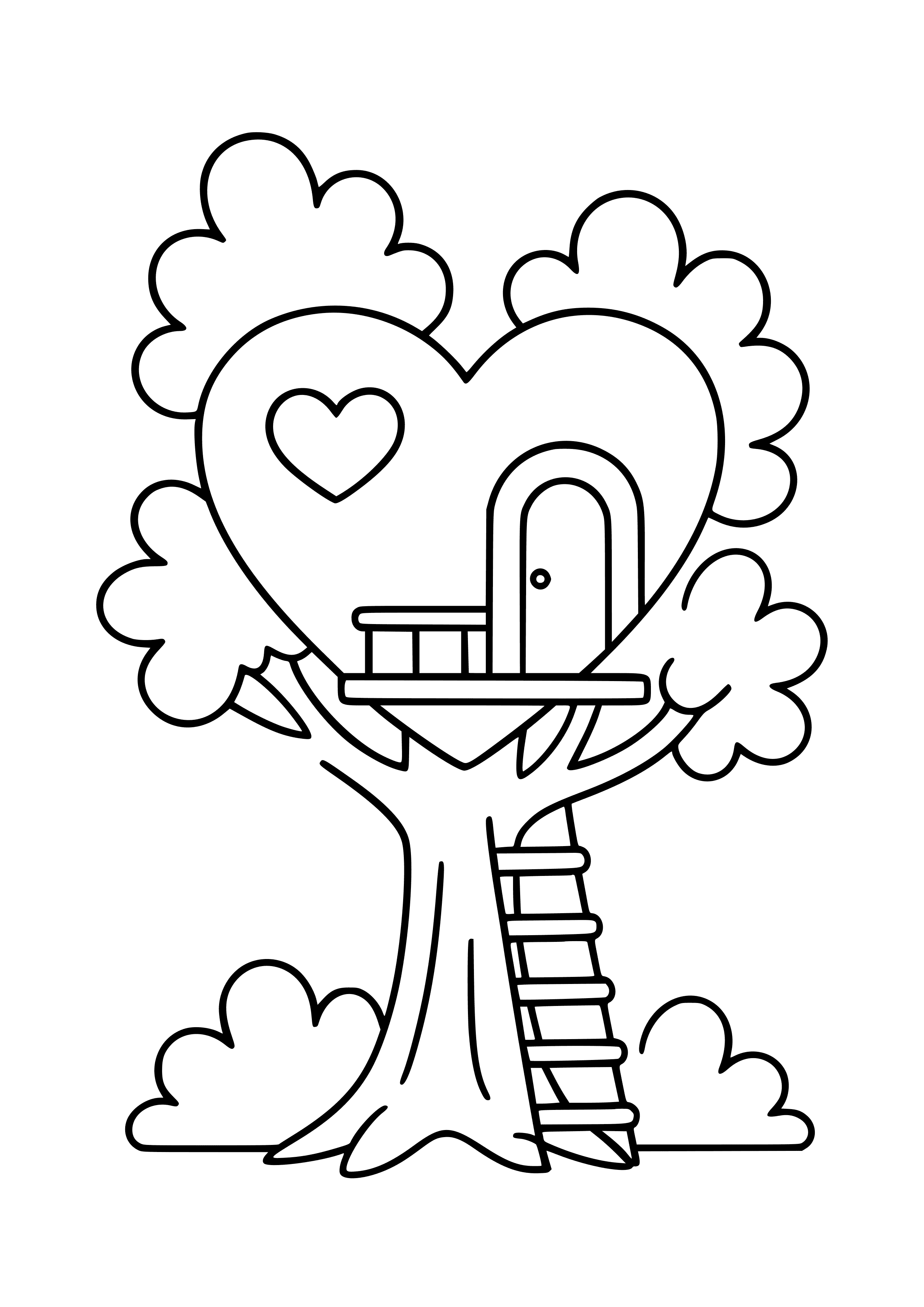 Whimsical Heart-shaped Treehouse Coloring Page