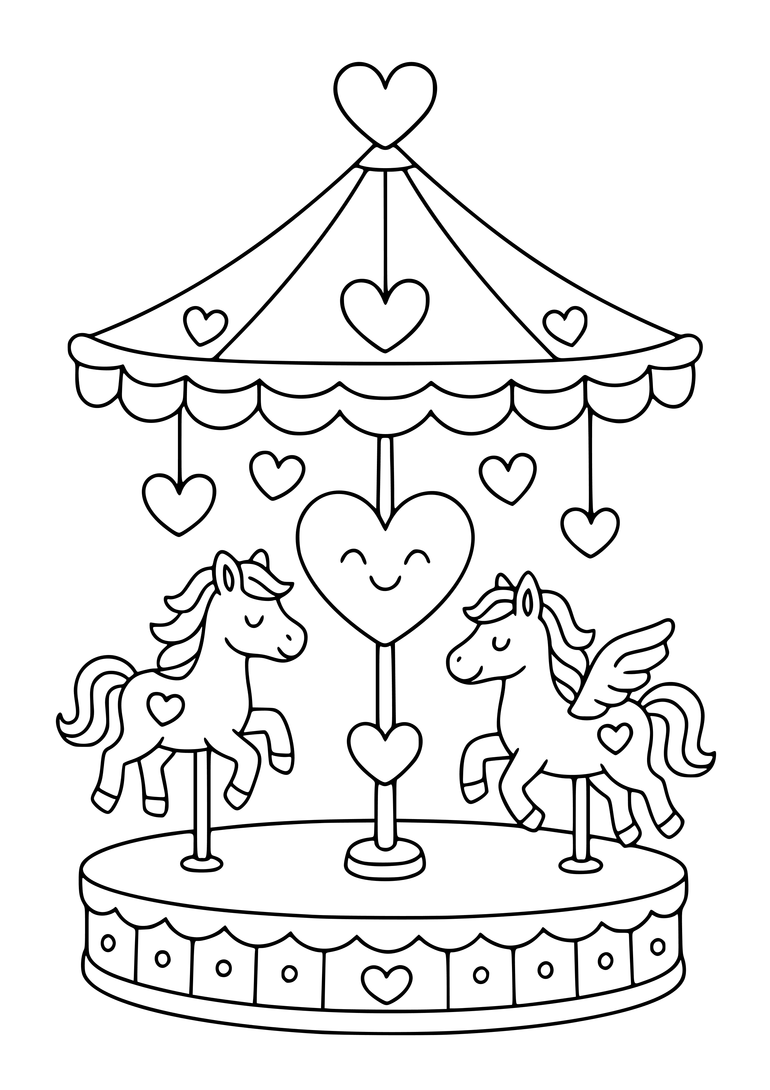 Whimsical Love-themed Carousel Coloring Page