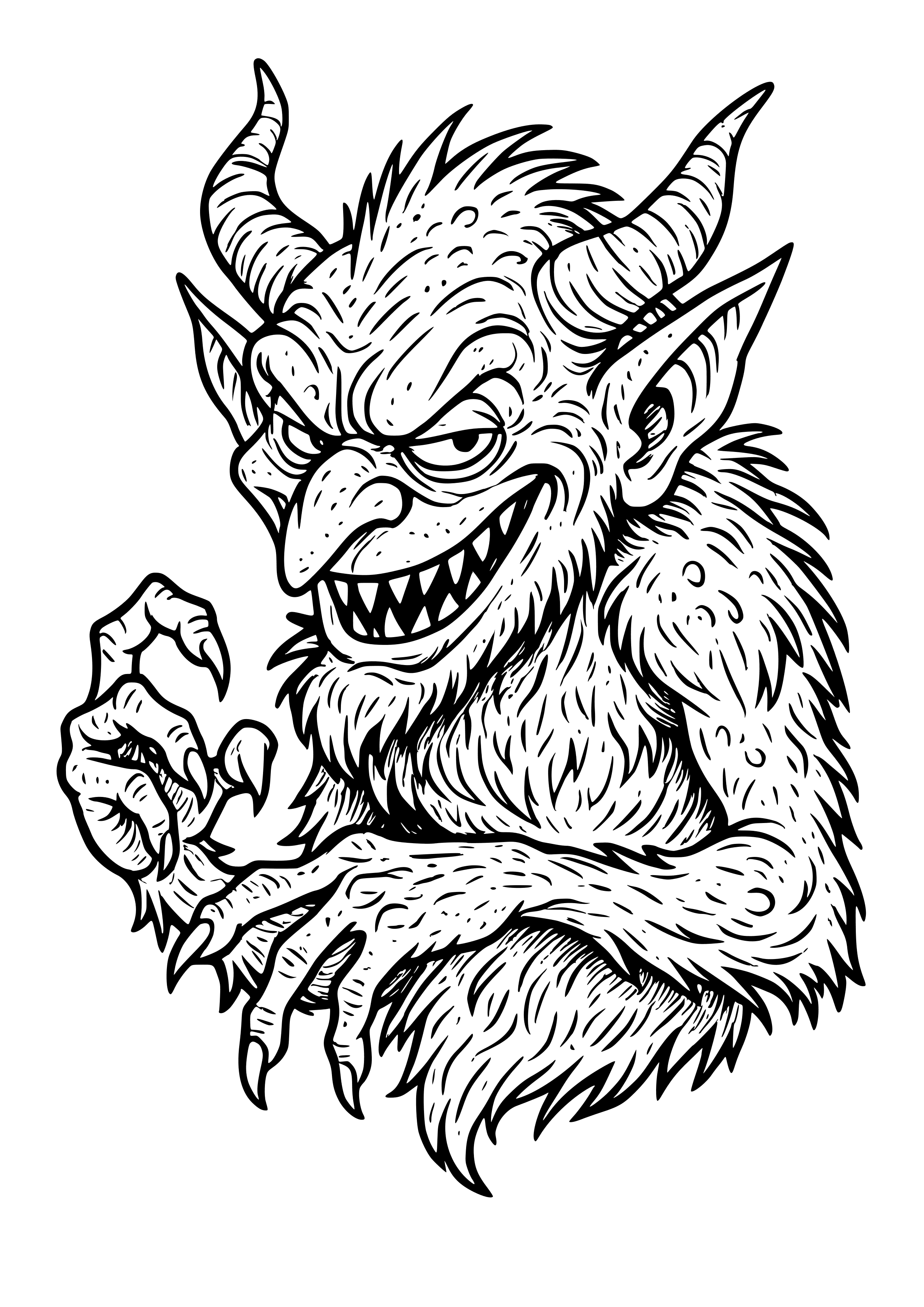 Wily Gray Monster with a Sly Grin Coloring Page