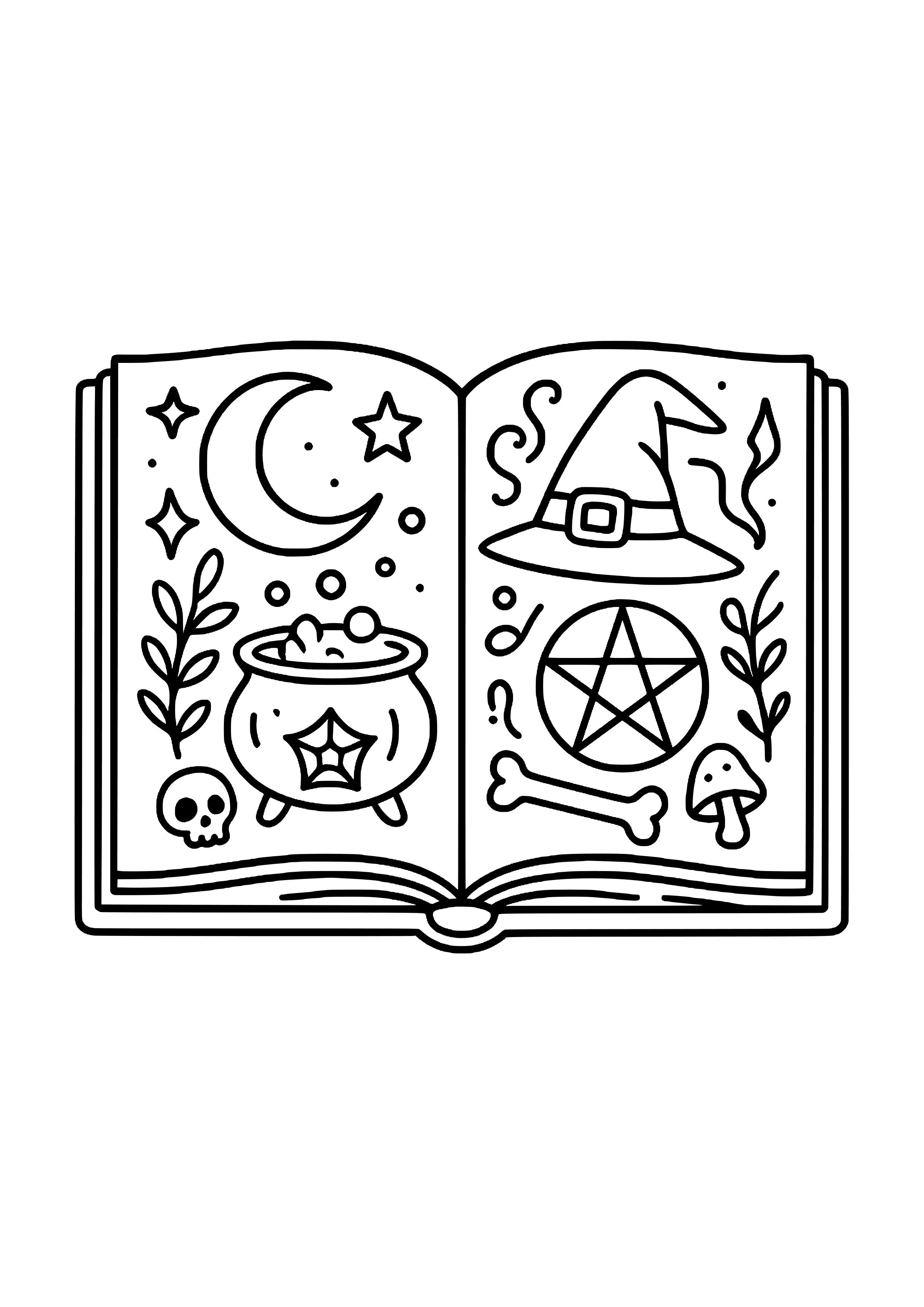 Witch's Spell Book Open on a Table Coloring Page
