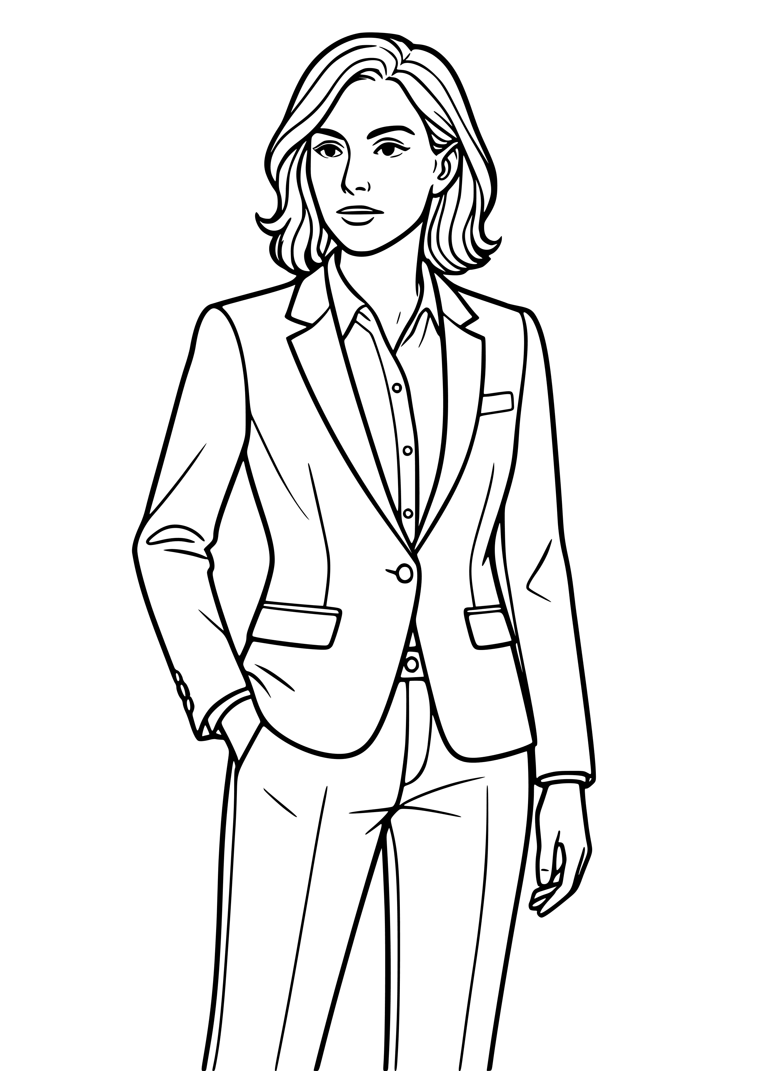 Woman in a Chic Business Suit Coloring Page