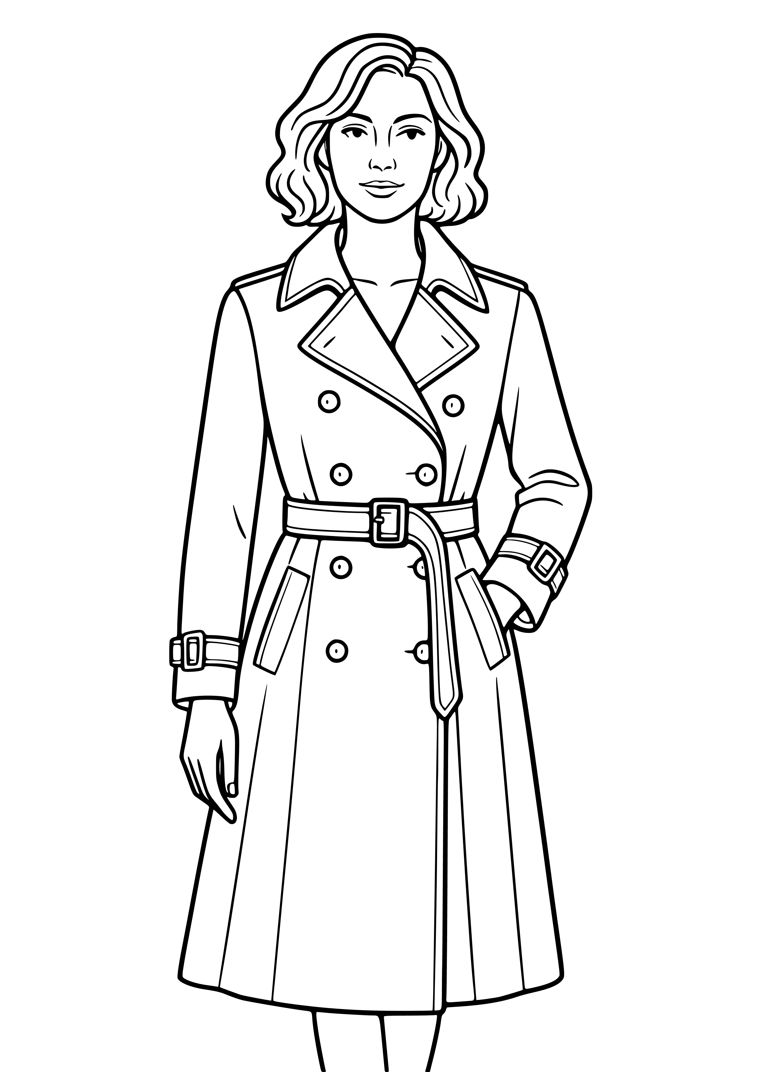 Woman in a Classy Trench Coat Coloring Page