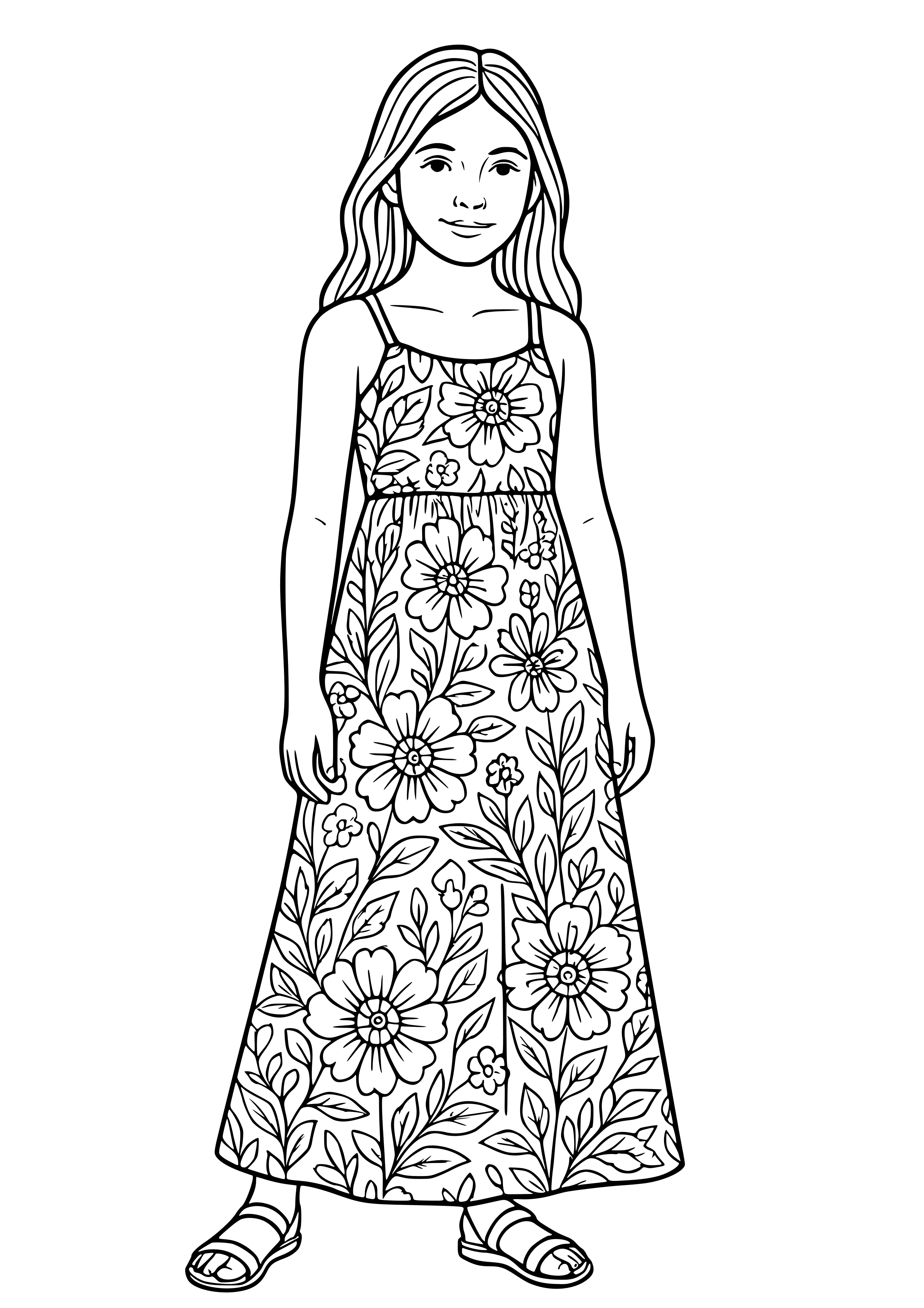 Woman in a Vibrant Summer Maxi Dress Coloring Page
