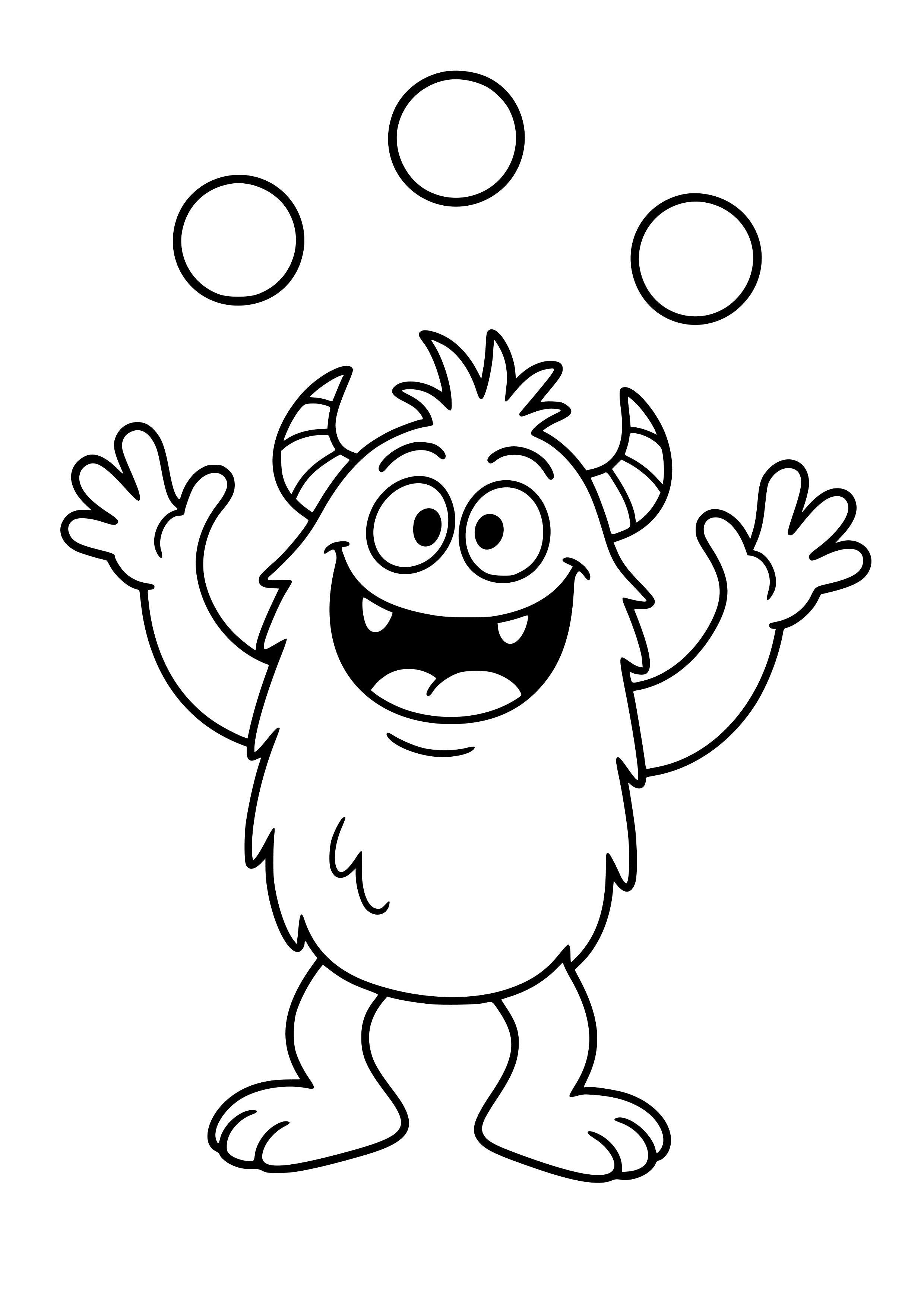 Zany Blue Monster Juggling Balls Coloring Page